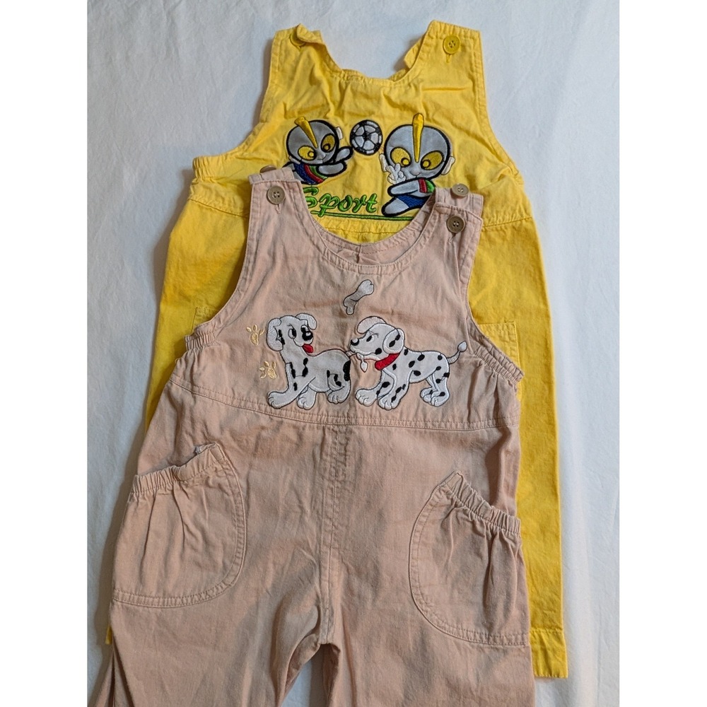 Vintage style Dalmatian and Ultraman Sport Embroidered Cotton Overalls Set 18M